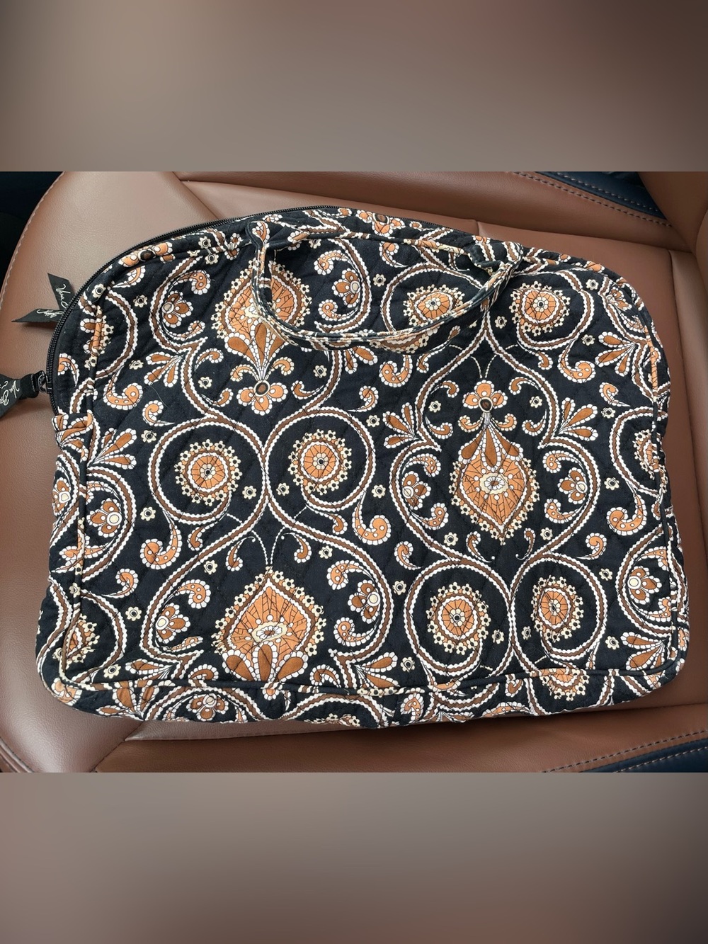 Vera Bradley Quilted Black and Tan Patterned Tote Bag